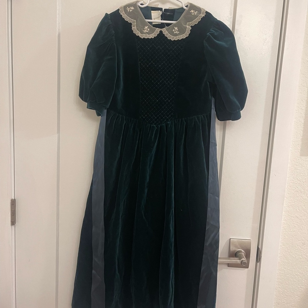 Vintage Laura Ashley Mother & Child Cottagecore Green Velvet Kids Formal Dress‎
